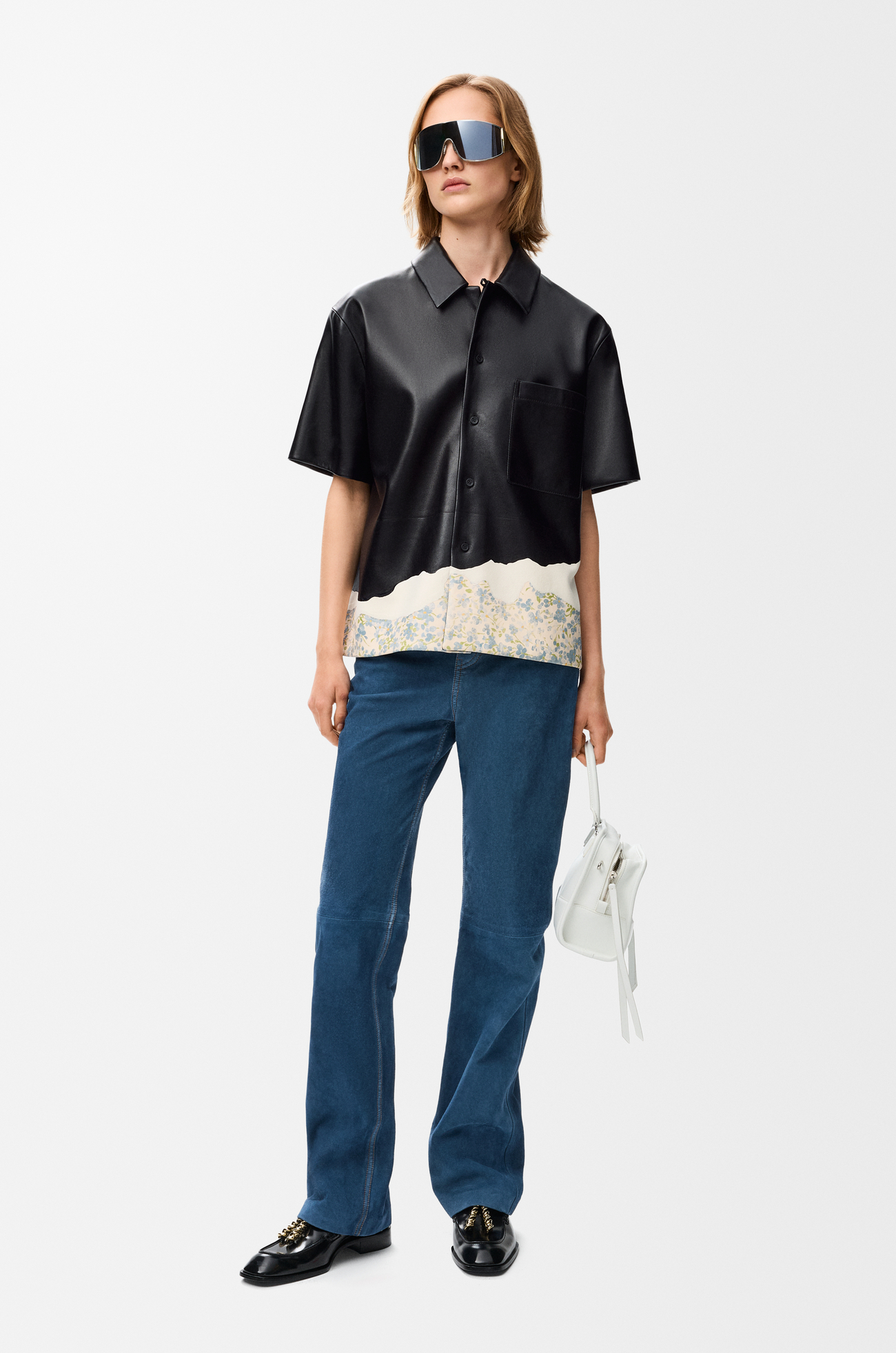 LOEWE Short sleeve shirt in nappa lambskin Black
