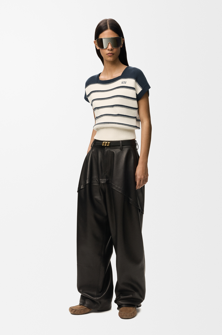 LOEWE ノースリーブ セーター（コットン&ウール） ホワイト/ネイビーブルー