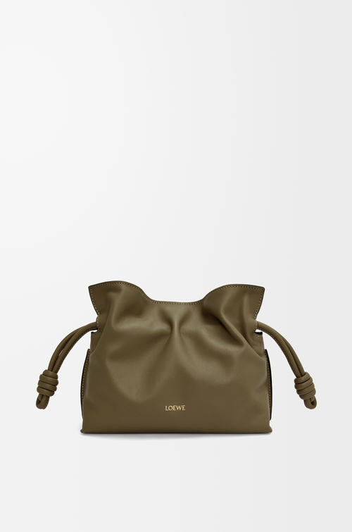 LOEWE 迷你纳帕牛皮革 Flamenco 手拿包 深卡其绿