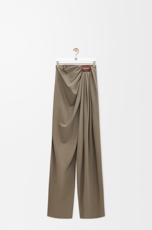 LOEWE Pantalón drapeado en algodón y seda Marrón Caqui