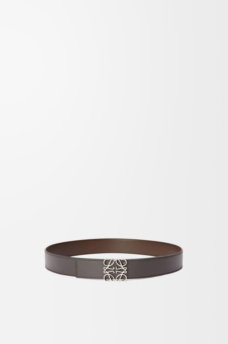 LOEWE Reversible Anagram belt in smooth calfskin Dark Grey/Dark Cigar/Palladium