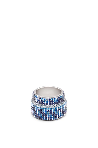 LOEWE Large Pavé ring in sterling silver and crystals 銀色/藍色 plp_rd