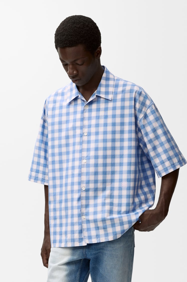 LOEWE Short sleeve shirt in cotton Blue/White