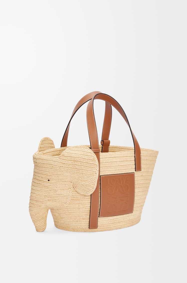 LOEWE Bolso capazo Elephant en rafia y piel de ternera Natural/Bronceado