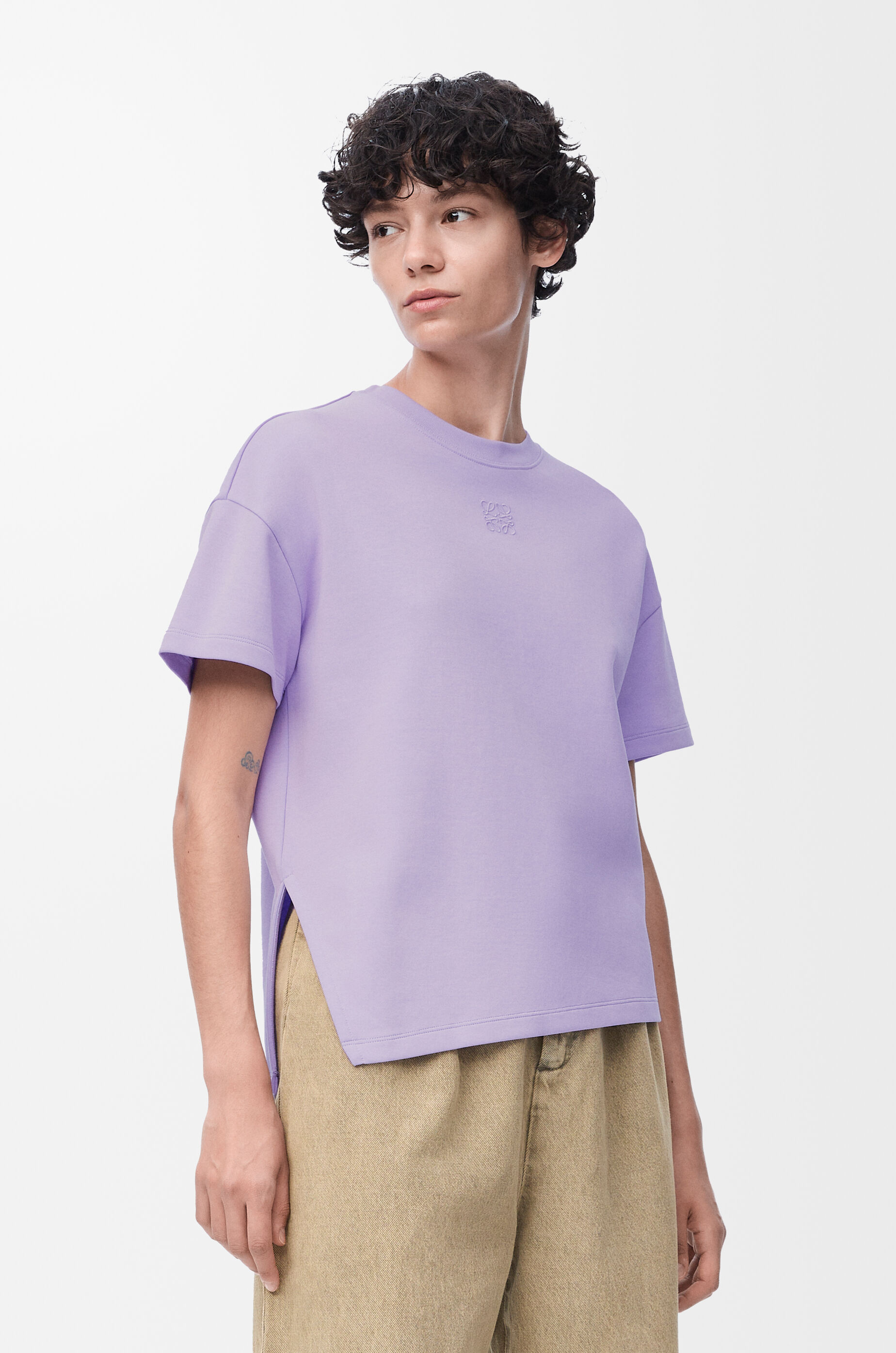 Asymmetric T-shirt in cotton blend Purple - LOEWE