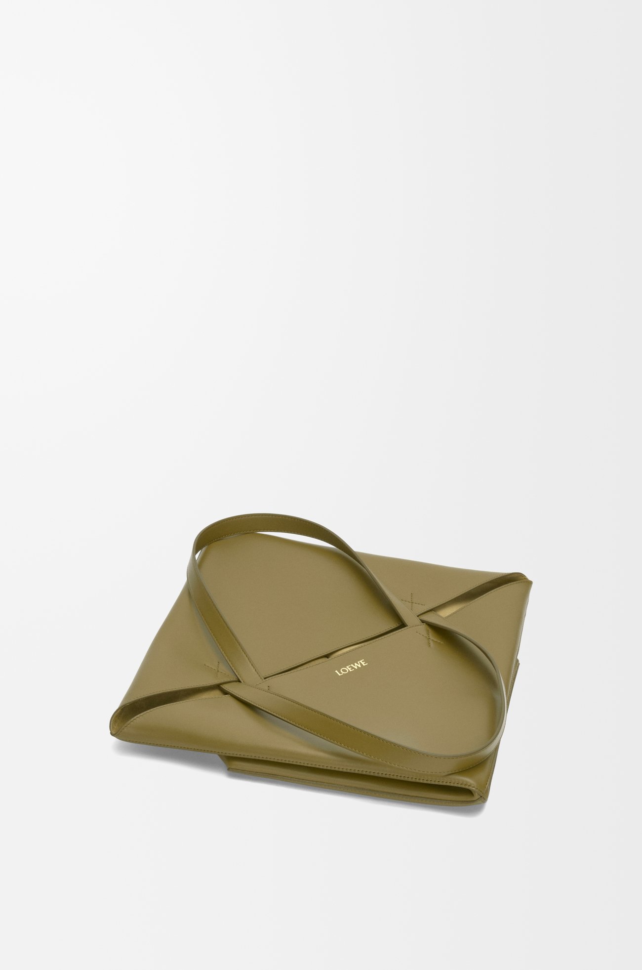 LOEWE XL Puzzle Fold tote in shiny calfskin Olive