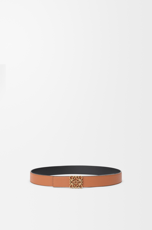LOEWE Reversible Anagram belt in smooth calfskin and soft grained calfskin Tan/Black/Old Gold