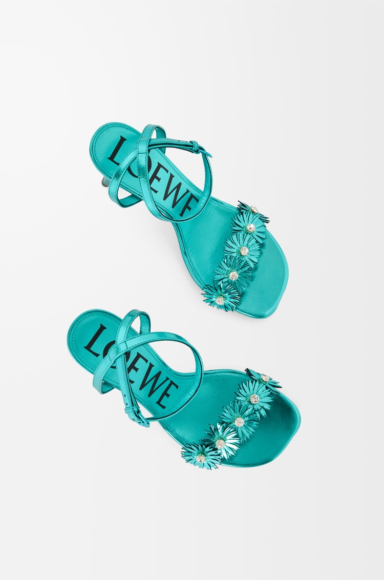 LOEWE Petal Flower sandal in calfskin and crystals Turquoise
