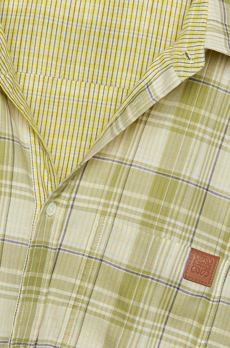 LOEWE Check short sleeve shirt in cotton and polyester Green/Yellow