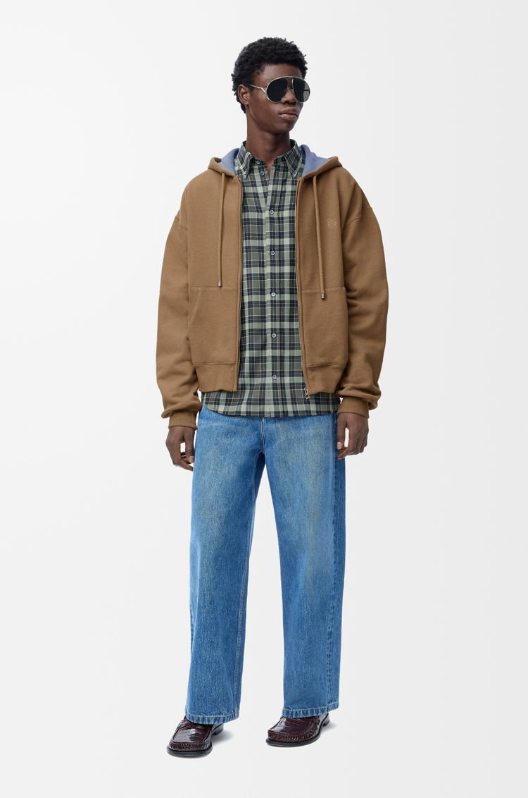 LOEWE Zip-up hoodie in cotton Beige/Blue