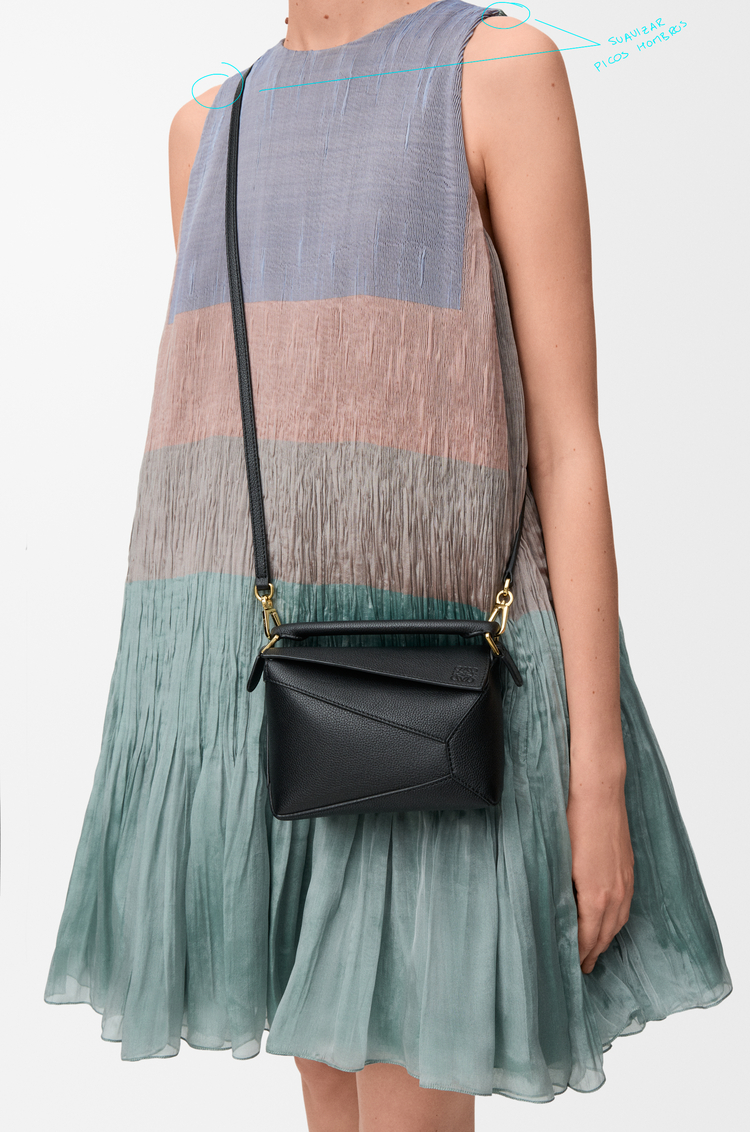 LOEWE Mini Puzzle Edge bag in soft grained calfskin Black