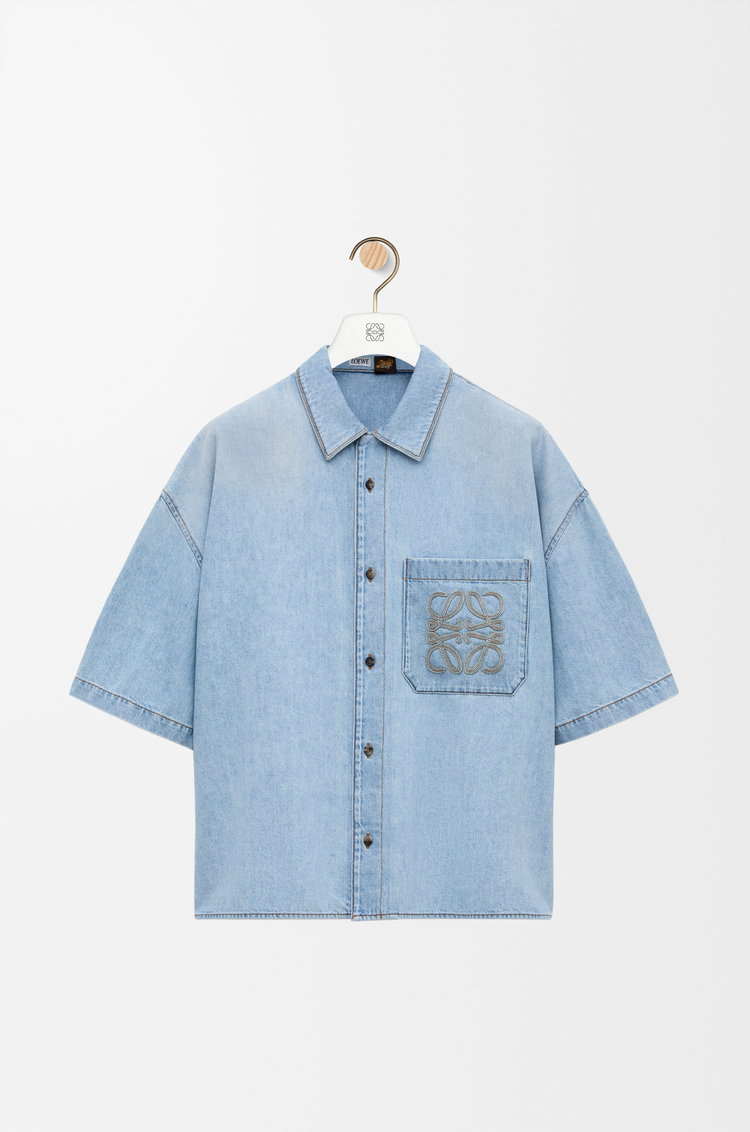 LOEWE Camisa de manga corta en denim Azul Lavado