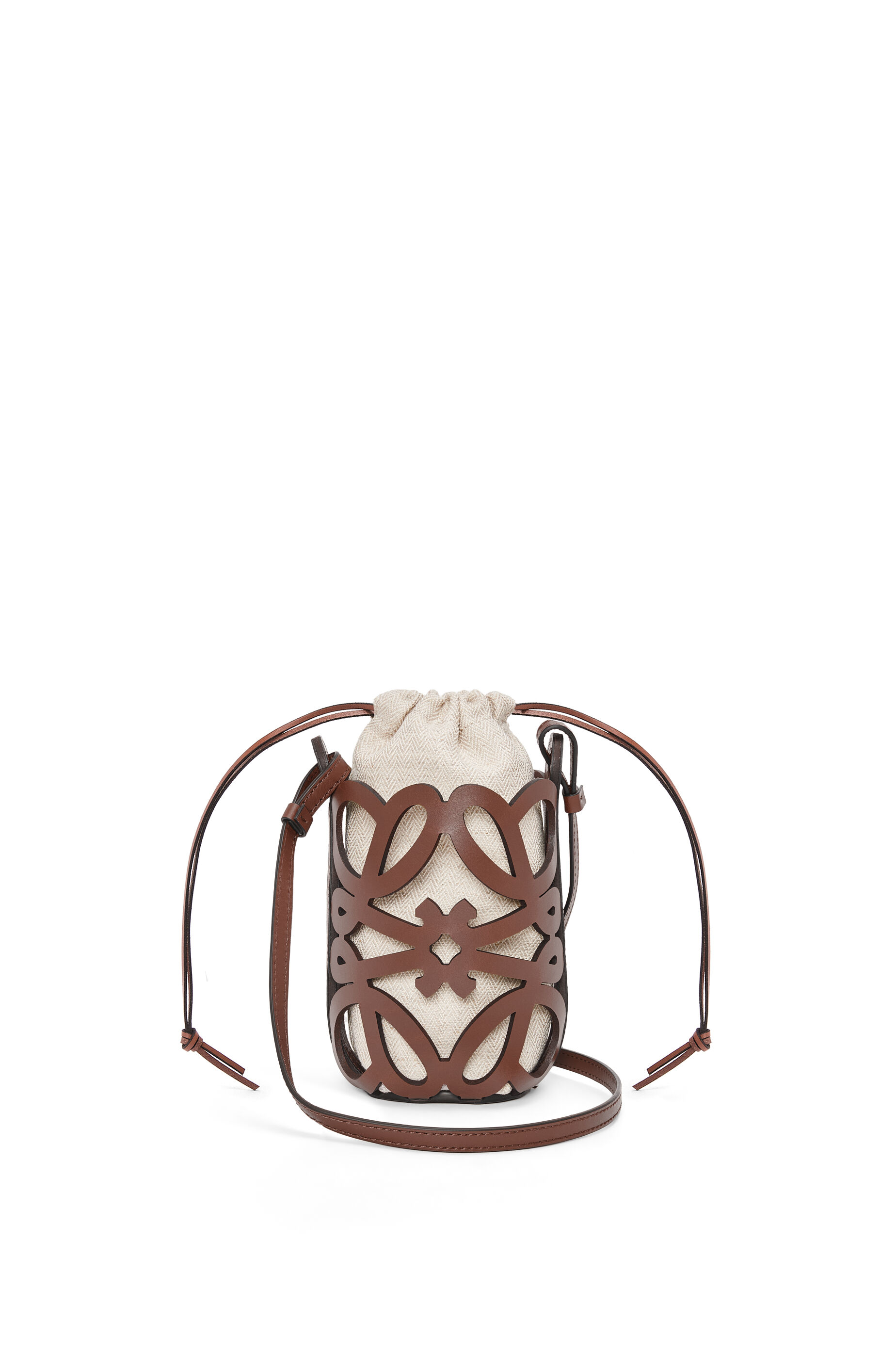 Anagram cut out pocket in classic calfskin and canvas Tan Ecru LOEWE