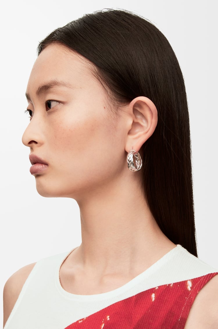 LOEWE Braided hoop earrings in sterling silver Silver