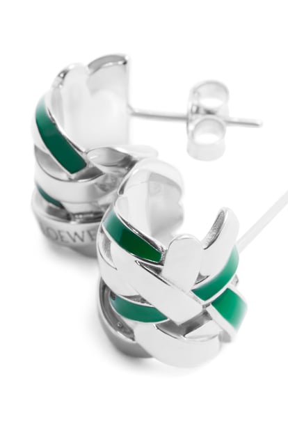 LOEWE Nest small hoop earrings in sterling silver and enamel Silver/Green plp_rd