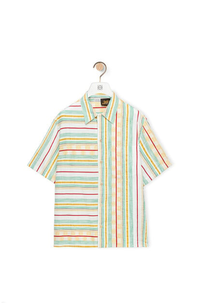 LOEWE Asymmetric stripes short sleeve shirt in cotton, linen and silk Green/Red/Yellow plp_rd
