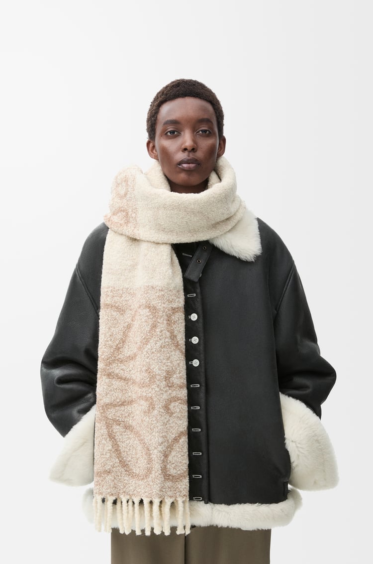 LOEWE Anagram scarf in alpaca and wool Beige/White