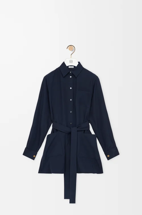 LOEWE Belted blouse in silk Navy Blue