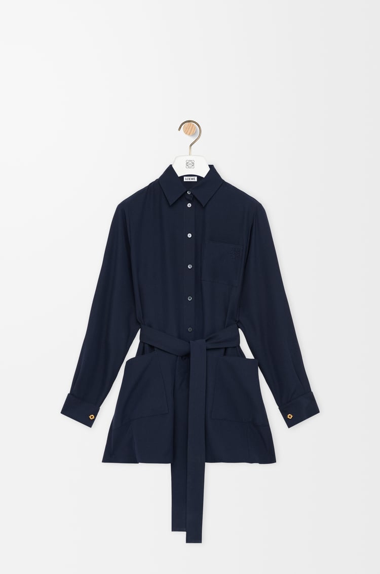 LOEWE Blusa en seda con cinturón Azul Marino