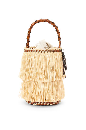 LOEWE Frayed Bucket bag in raffia and calfskin Natural/Tan plp_rd