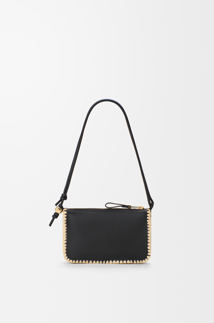 LOEWE 经典牛皮革和拉菲草 Rio 手拿包 黑色