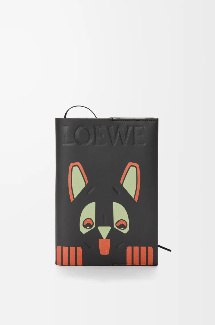 LOEWE Cuaderno Futurist Cat en piel de ternera Negro/Multicolor