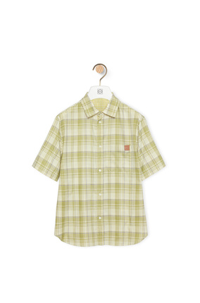 LOEWE Camisa de manga corta en algodón y poliéster a cuadros Verde/Amarillo