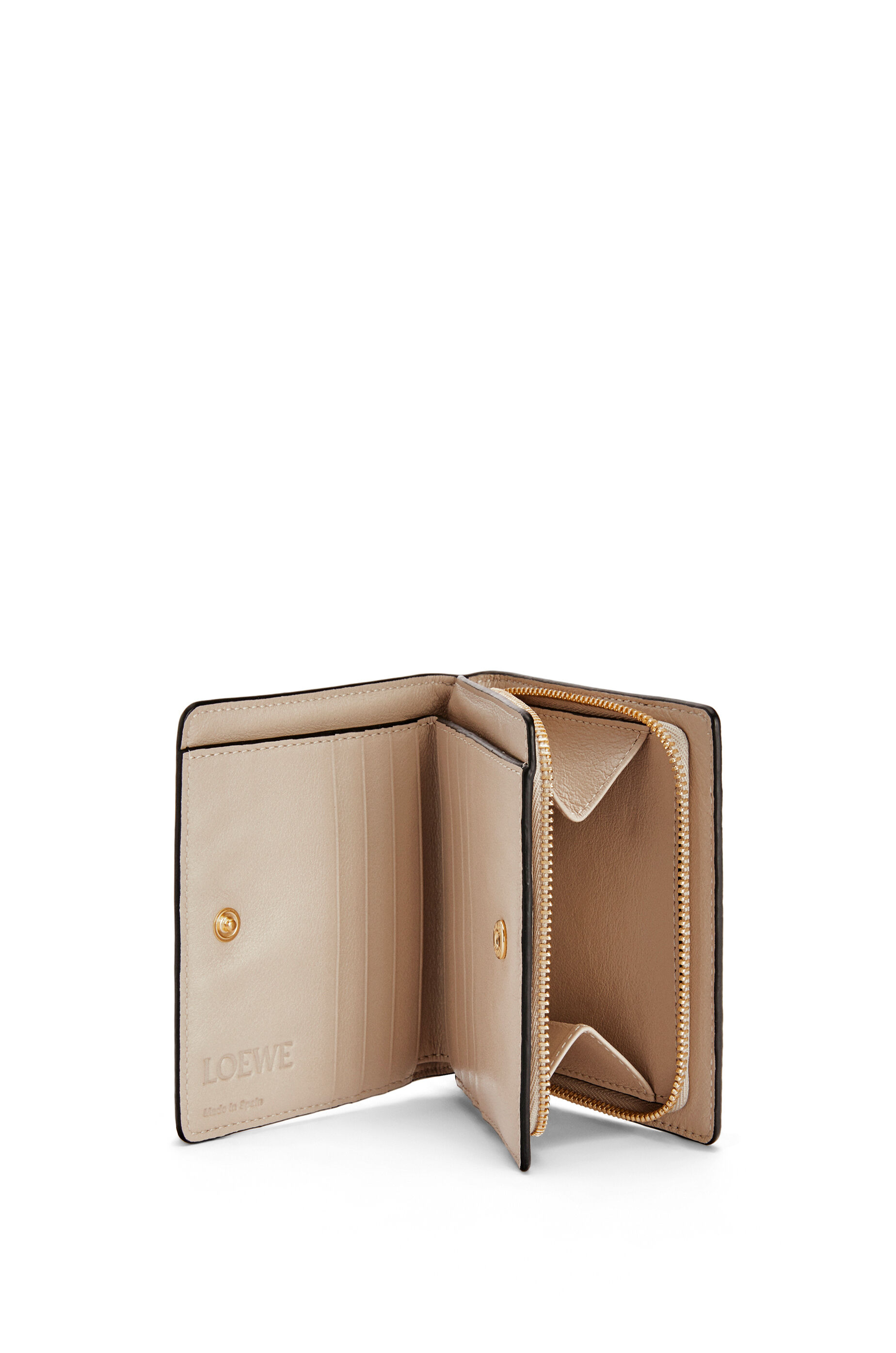 Brand compact zip wallet in calfskin