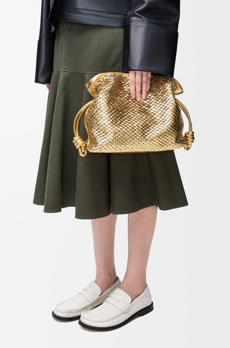 LOEWE Medium Flamenco clutch in laminated lambskin Gold