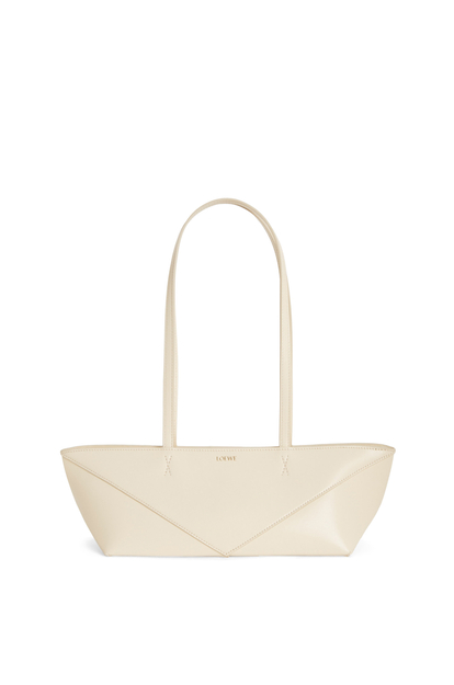 LOEWE Cropped Puzzle Fold bag in shiny calfskin Chalk