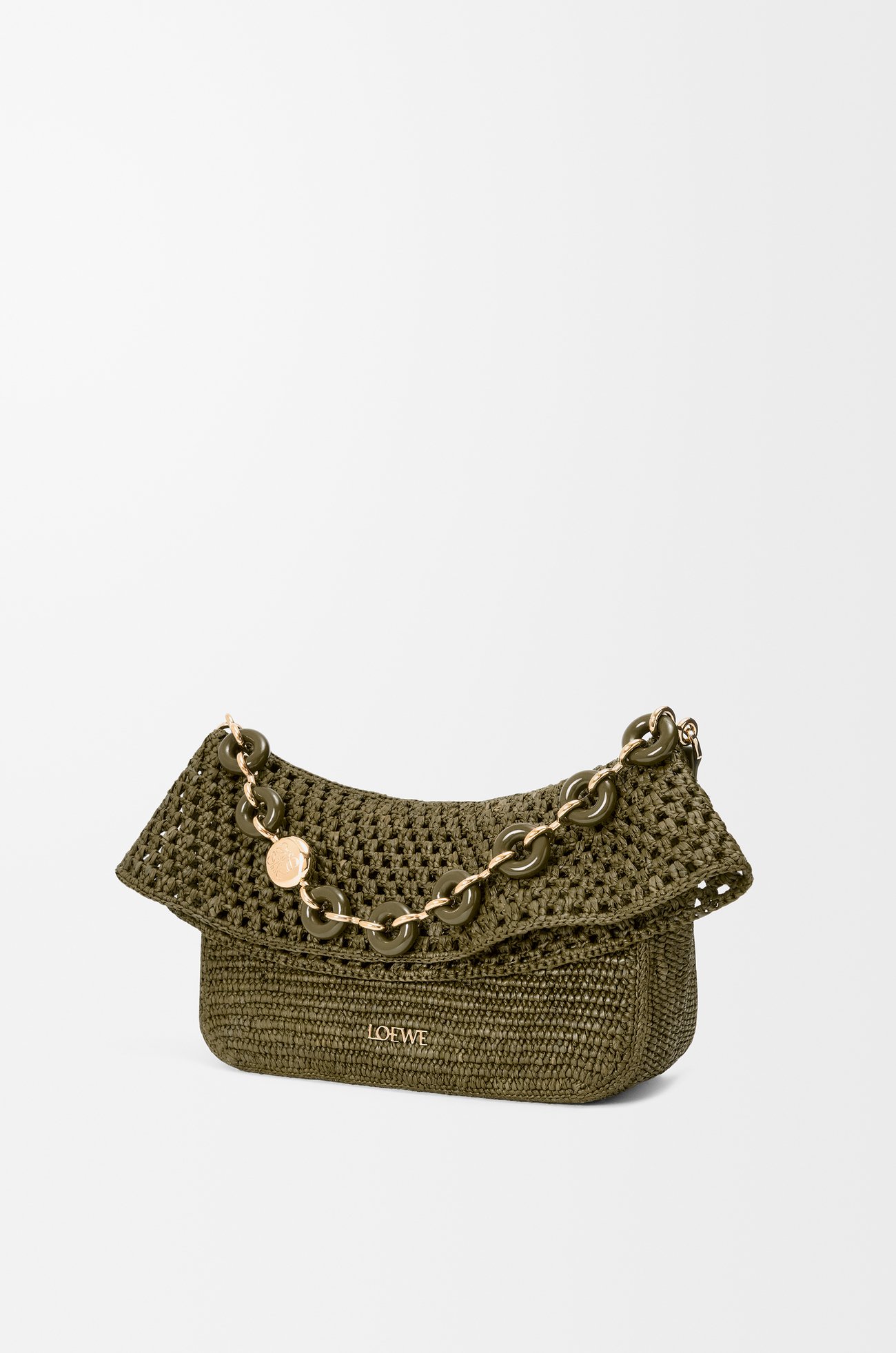 LOEWE Medium Ola bag in raffia and calfskin Dark Khaki