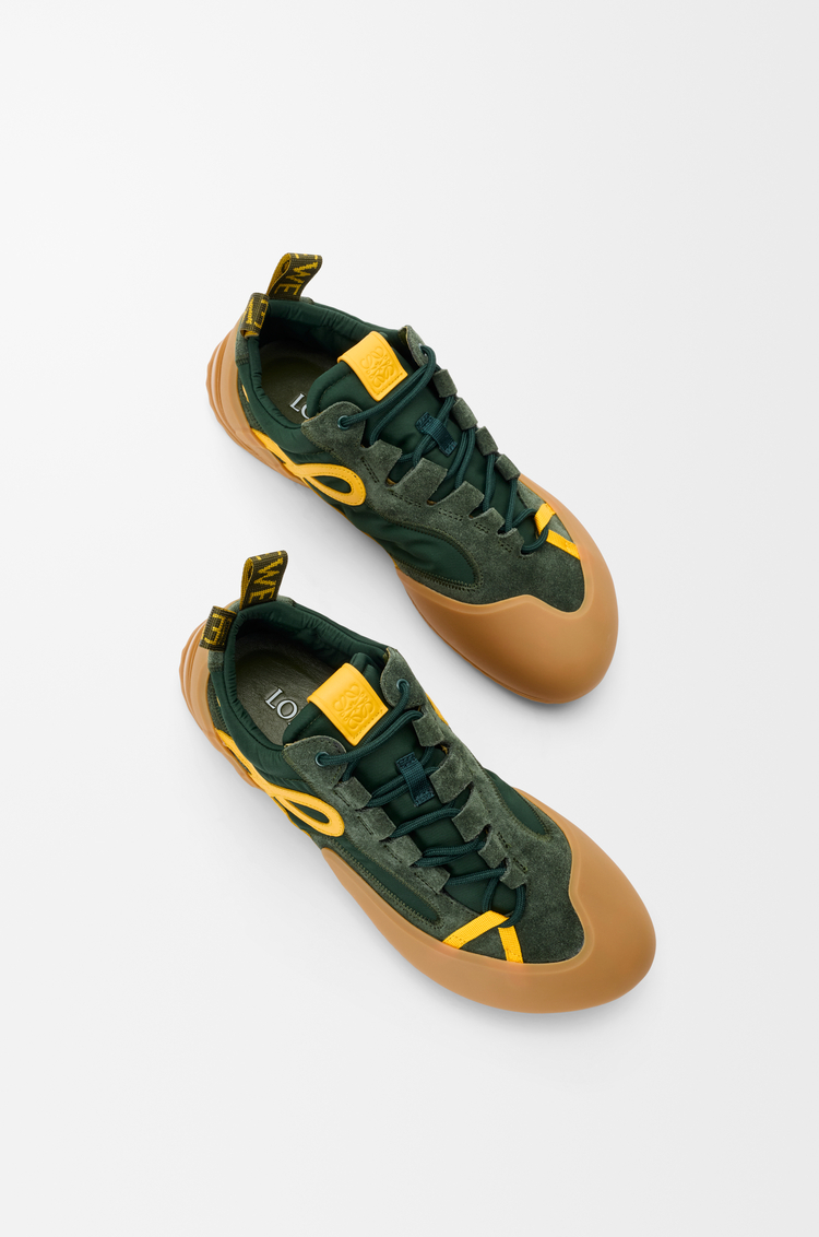 LOEWE Zapatilla Grip en nailon y ante Verde Caqui/Amarillo