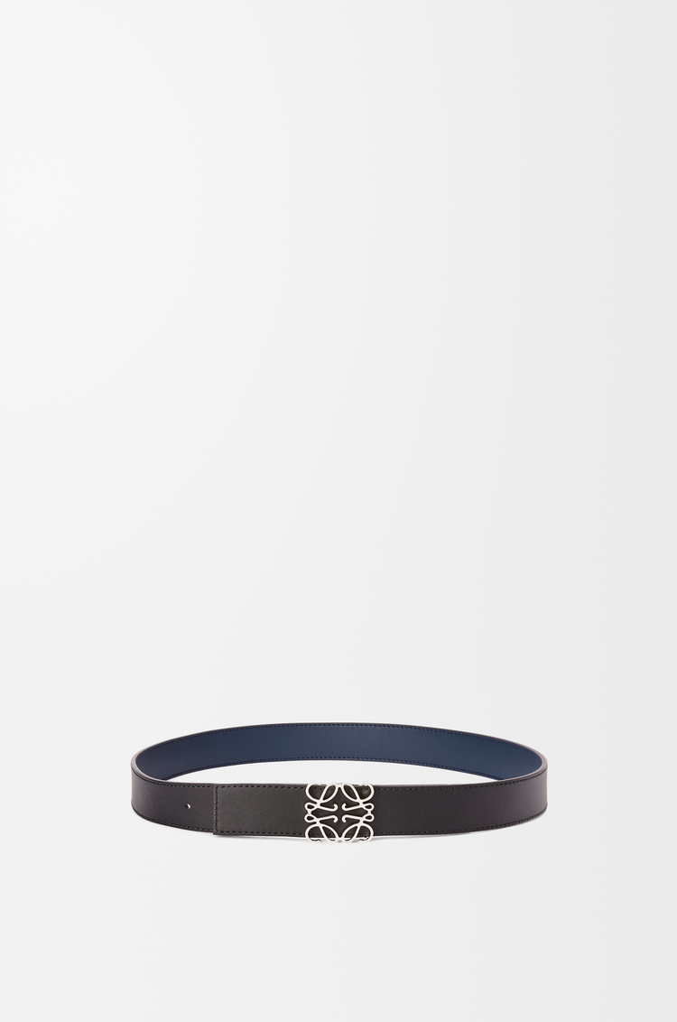 LOEWE Cinturón reversible Anagram en piel de ternera lisa Azul Océano/Negro/Paladio