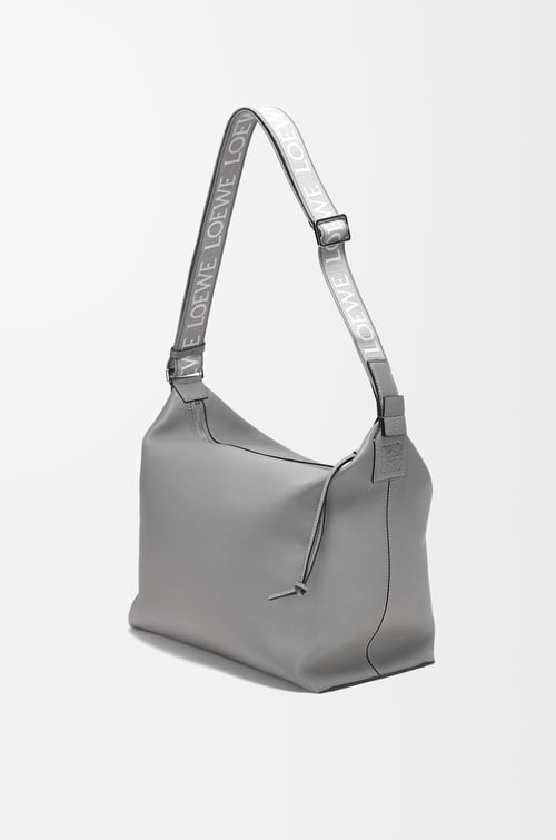 LOEWE Bolso bandolera Cubi en piel de ternera y jacquard Gris Asfalto