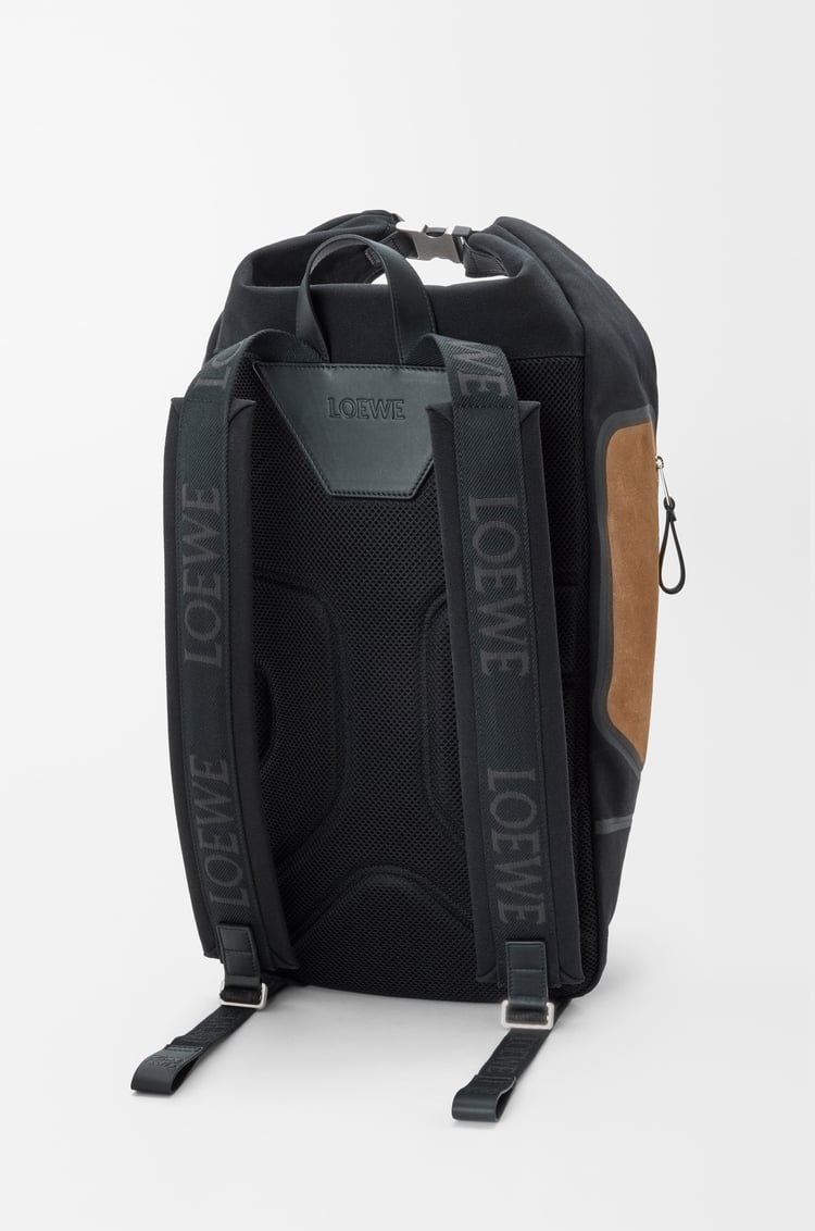 LOEWE Mochila enrollable Flex en lona y ante Negro/Dorado Oscuro