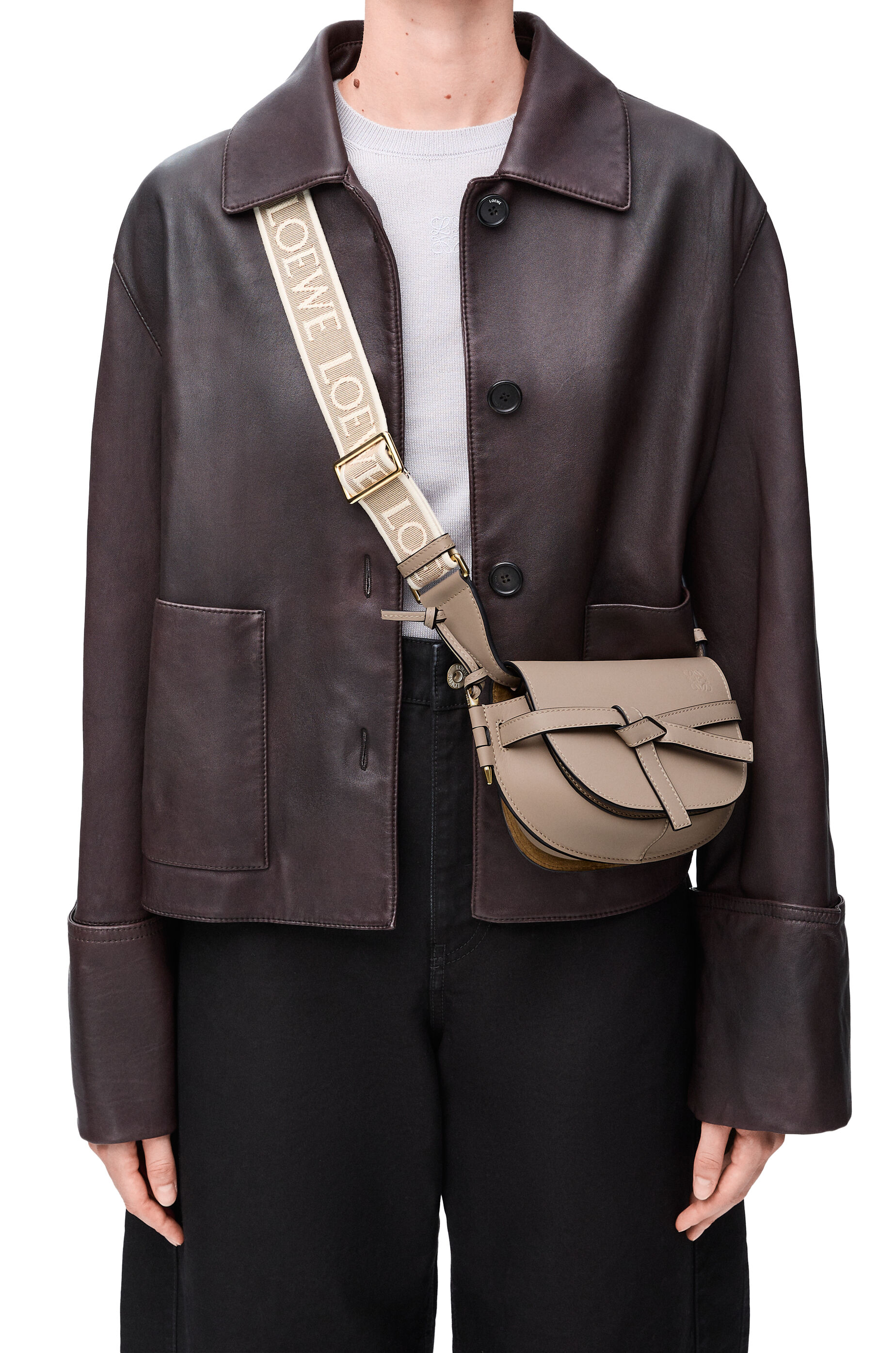 Mini Gate Dual bag in soft calfskin and jacquard Sand LOEWE