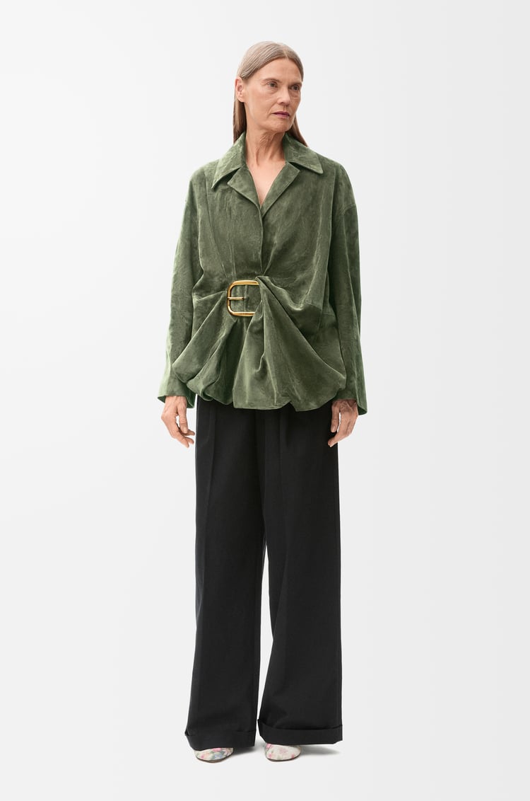 LOEWE Draped top in suede calfskin Khaki Green