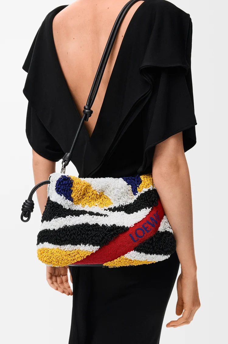 LOEWE Medium Flamenco purse in embroidered nappa Black/Multicolor