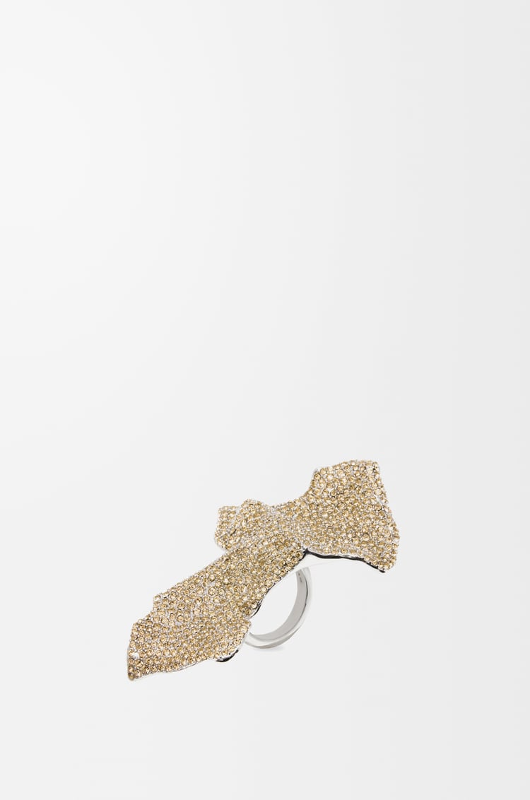 LOEWE 純銀和水晶 Glitter Fragment 寬版戒指  銀色/金黃色