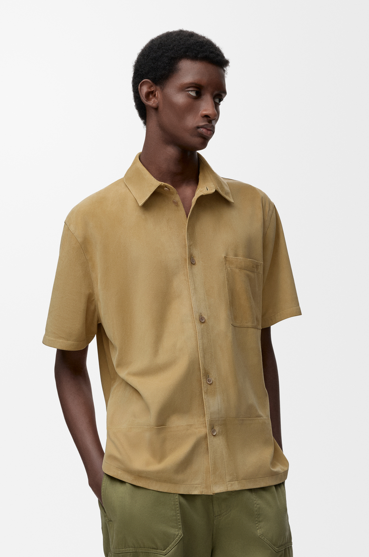 LOEWE 麂皮山羊皮短袖襯衫 米色