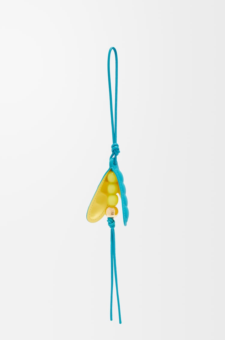 LOEWE Charm Pea pod en piel de ternera Turquesa/Amarillo
