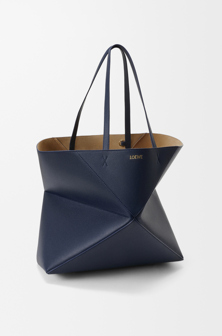LOEWE Large horizontal Puzzle Fold tote in soft grained calfskin Deep Navy