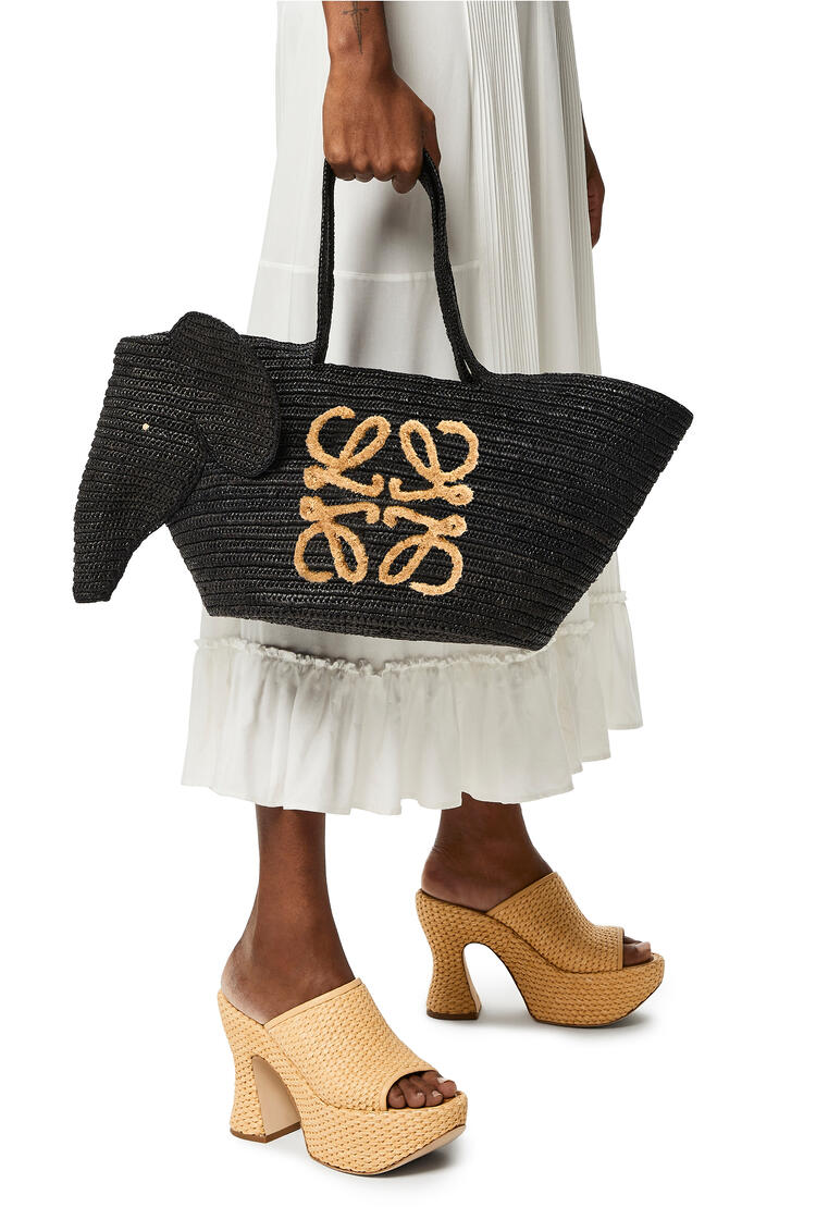 LOEWE Elephant Basket bag in raffia Black