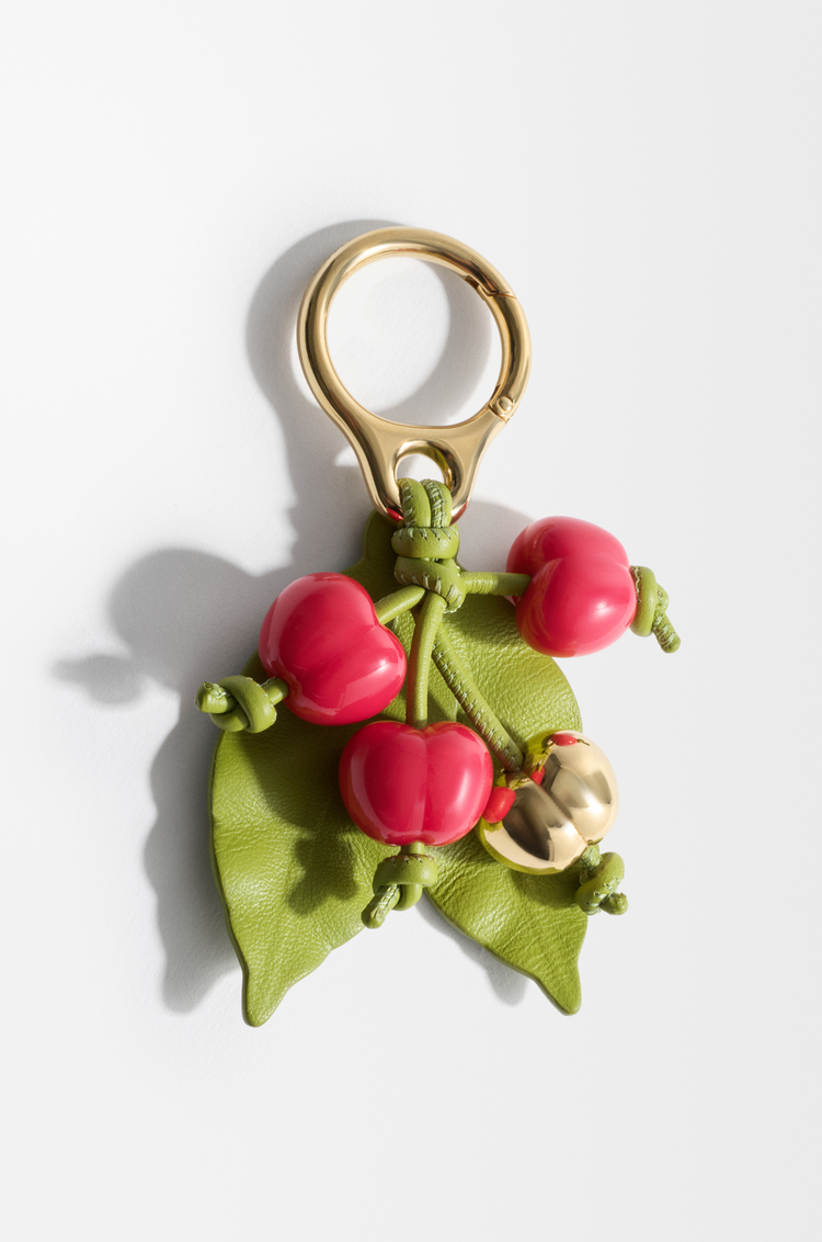 LOEWE Cherry charm in classic calfskin Green/Red
