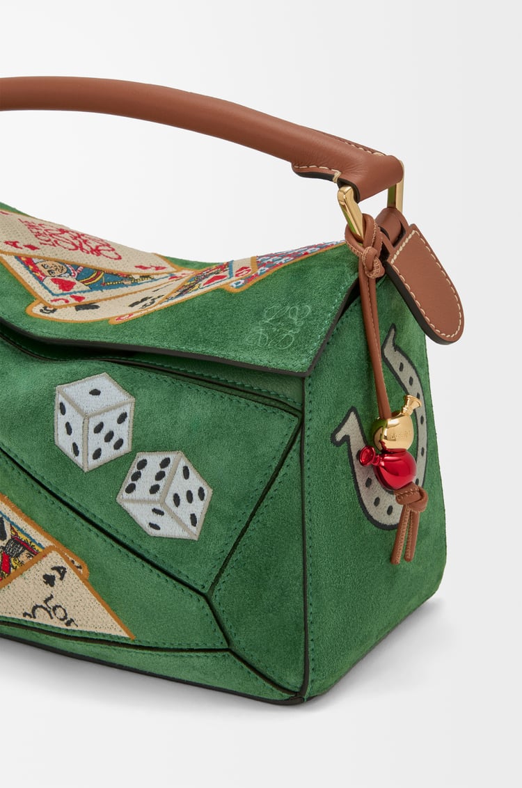 LOEWE Puzzle 10 SS18 Runway re-edition bag in calfskin suede Green/Tan