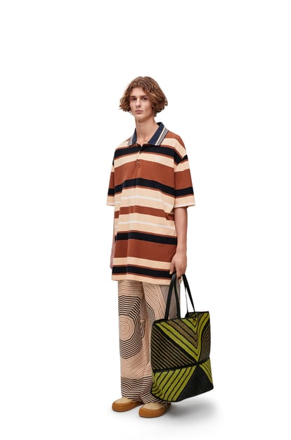 LOEWE Oversized fit Polo in cotton and linen Sienna//Natural/Navy plp_rd