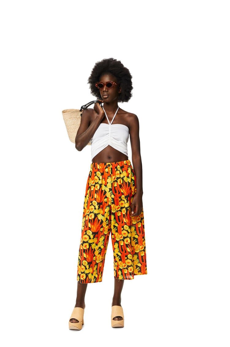 LOEWE Pantalón cropped en algodón con estampado de cactus Negro/Naranja/Oro