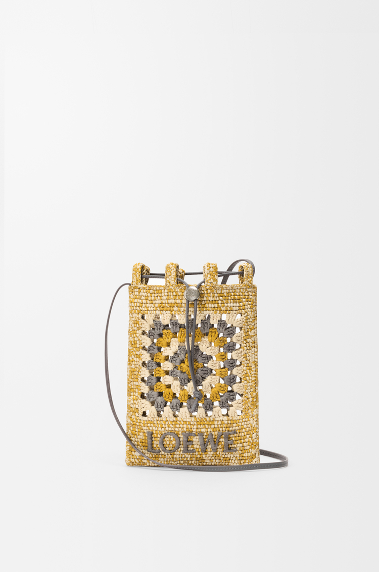 LOEWE Bolso pequeño con cordón en piel de ternera clásica y rafia Gris Perla/Mostaza