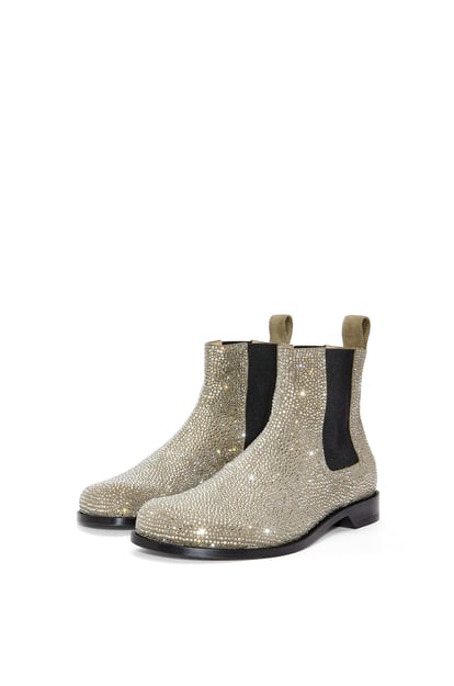LOEWE Campo Chelsea boot in calf suede and allover rhinestones 卡其綠 plp_rd