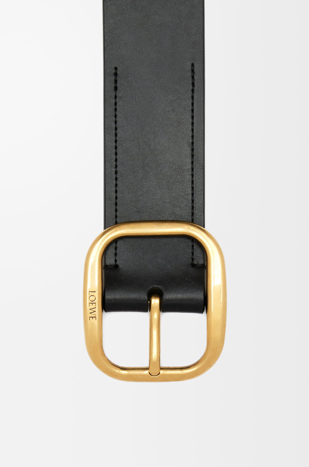 LOEWE 經典小牛皮圓潤柔軟皮帶 黑色/復古黃銅色